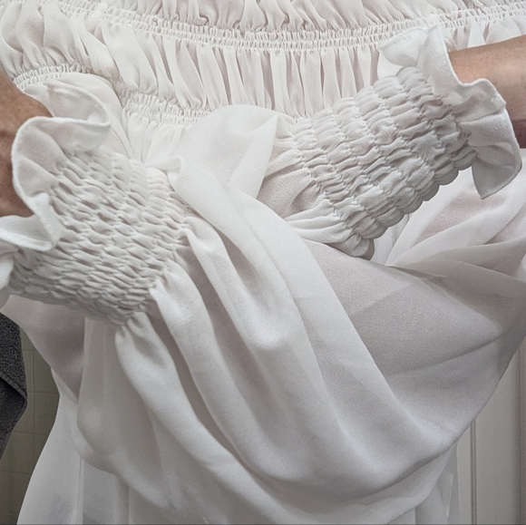 House of CB White Ruffle High Neck Sheer Blouse XS Romantic Cottagecore Top - Picture 10 of 11